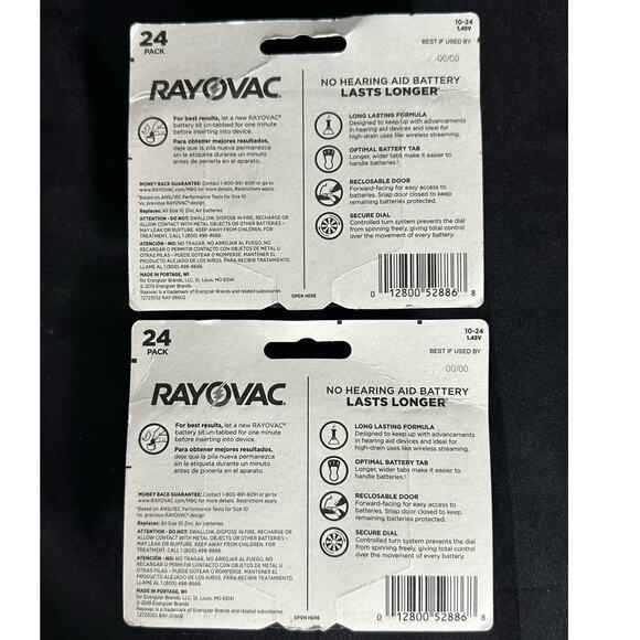 Rayovac Hearing Aid Batteries Size 10 Yellow-Two 24 Packs - Picture 3 of 3